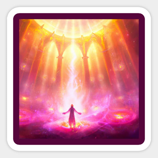 Mystical Heavenly Light Engulfs Lone Monk Sticker by Star Scrunch